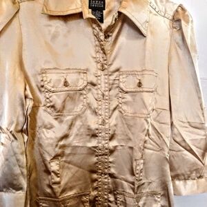Joyce Leslie Gold Tailored Satin Finish Goldish Button Blouse Size: US 4 (S)